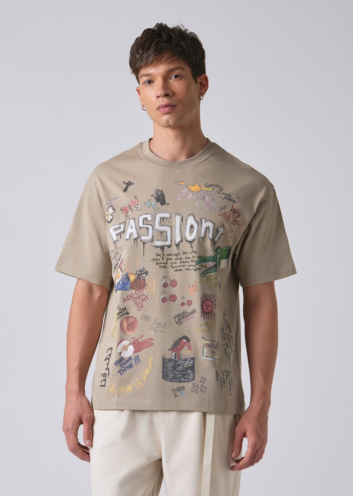 Passion Beige Printed Oversized T-shirt