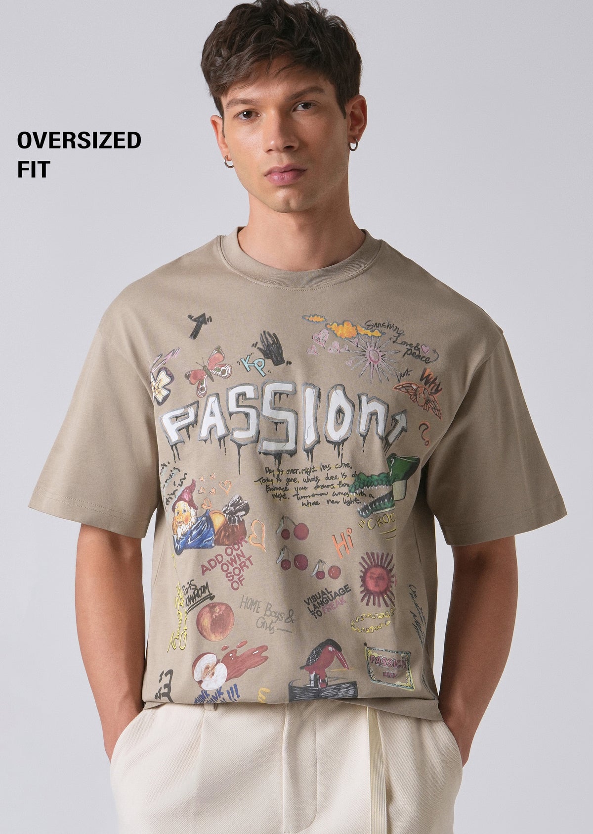 Passion Beige Printed Oversized T-shirt
