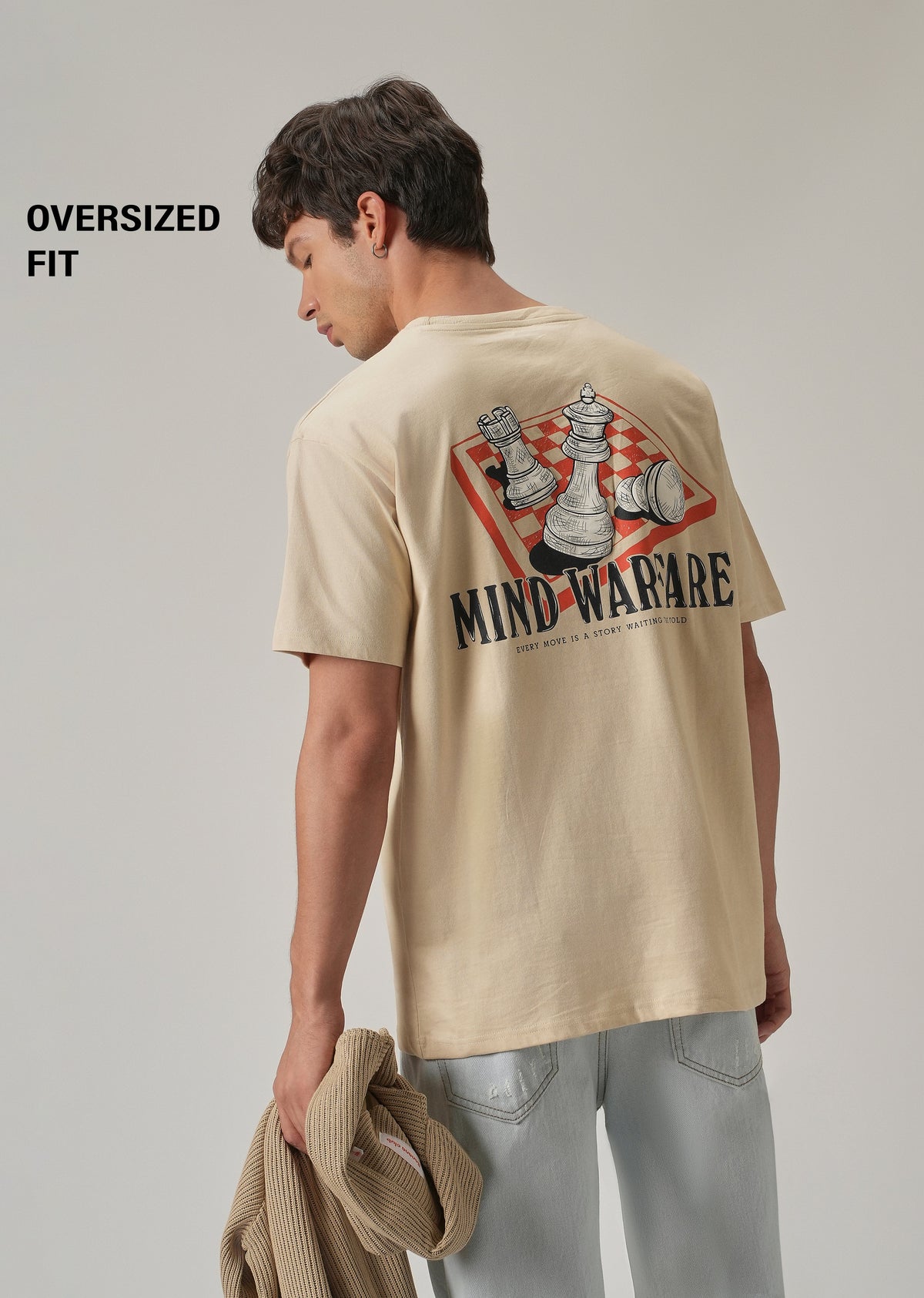 Beige Cream Back Printed Oversized T-Shirt