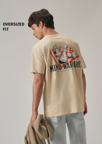 Beige Cream Back Printed Oversized T-Shirt