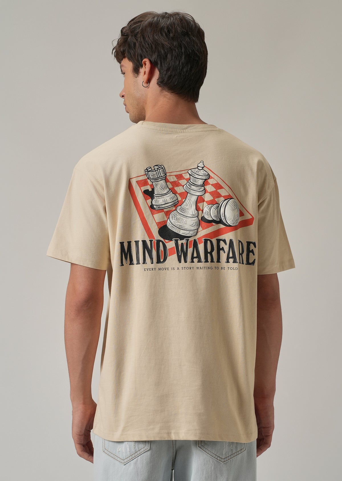 Beige Cream Back Printed Oversized T-Shirt