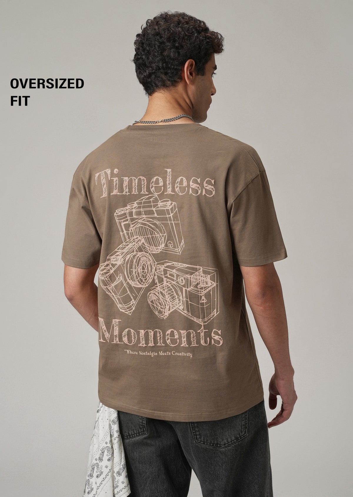 Brown Back Printed Oversized T-Shirt