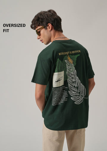 Dark Green Back Printed Oversized T-Shirt