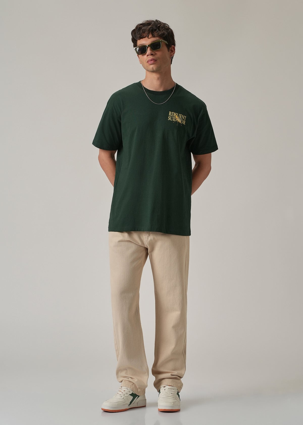 Dark Green Back Printed Oversized T-Shirt
