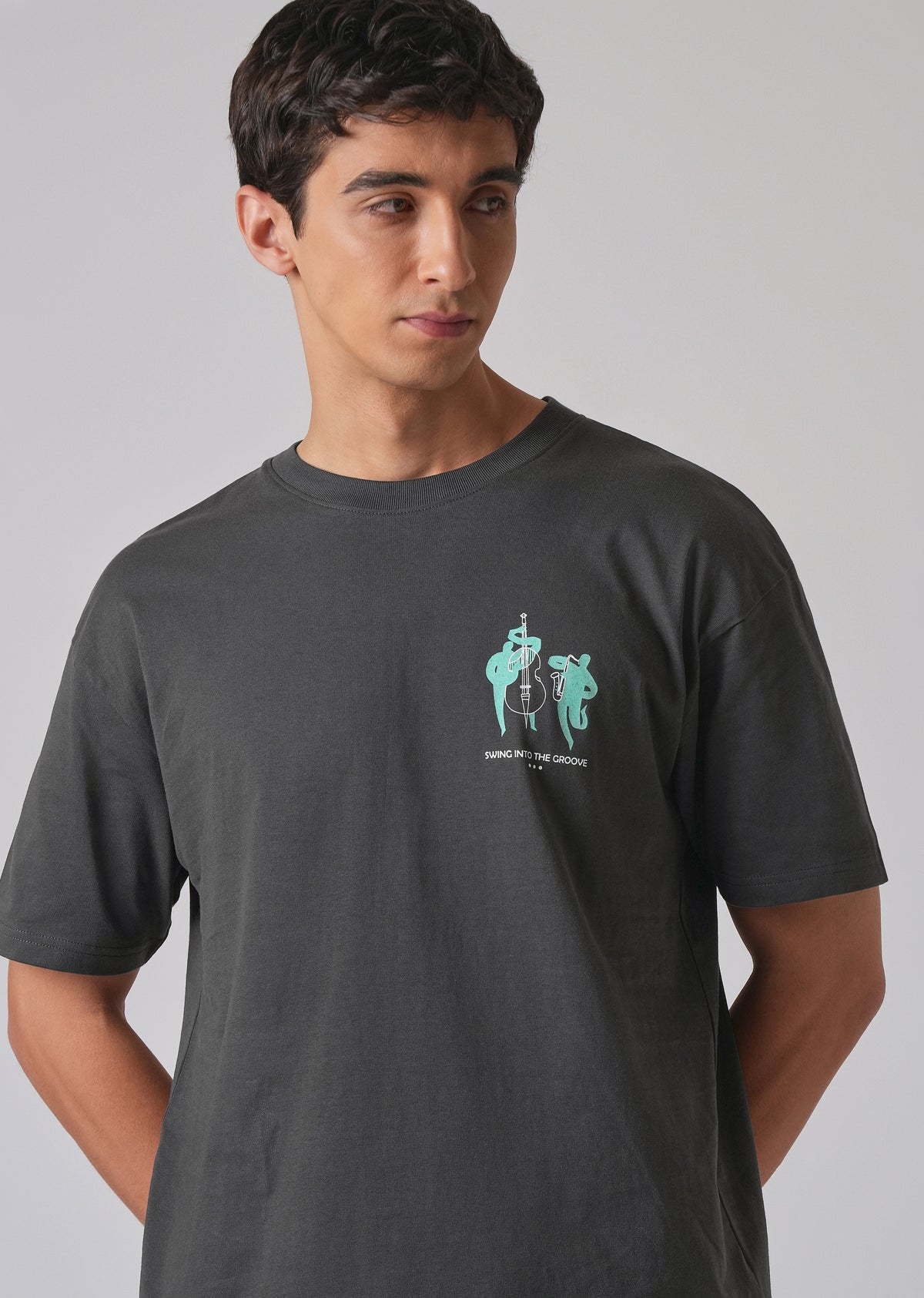 Grey Back Graphic Printed Oversized T-shirt