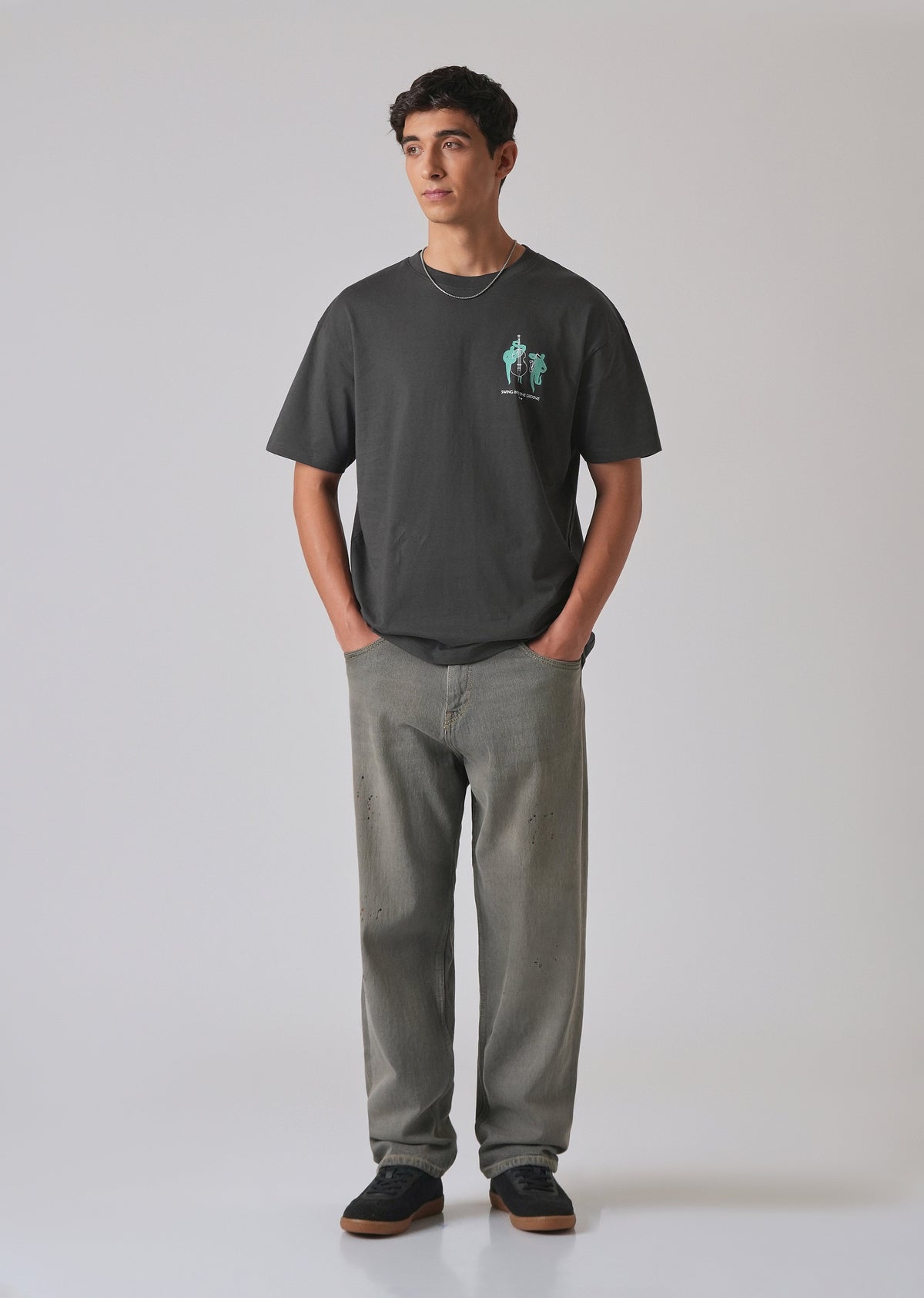 Grey Back Graphic Printed Oversized T-shirt