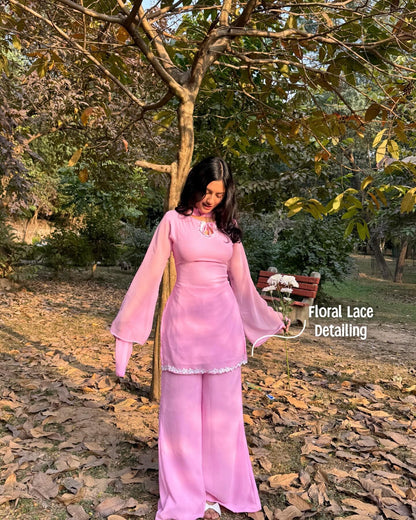90’s Style Baby Pink Georgette Palazzo Sharara suit For Women  Festive Wear
