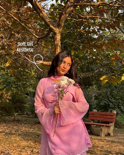90’s Style Baby Pink Georgette Palazzo Sharara suit For Women  Festive Wear