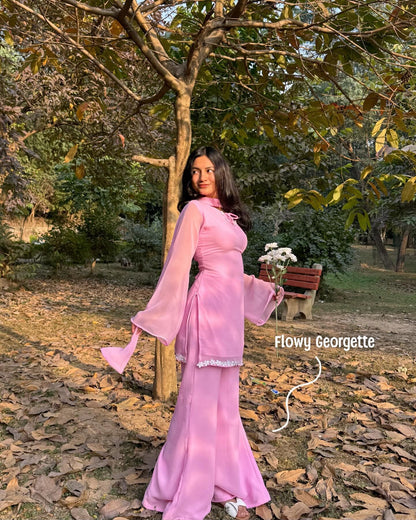 90’s Style Baby Pink Georgette Palazzo Sharara suit For Women  Festive Wear