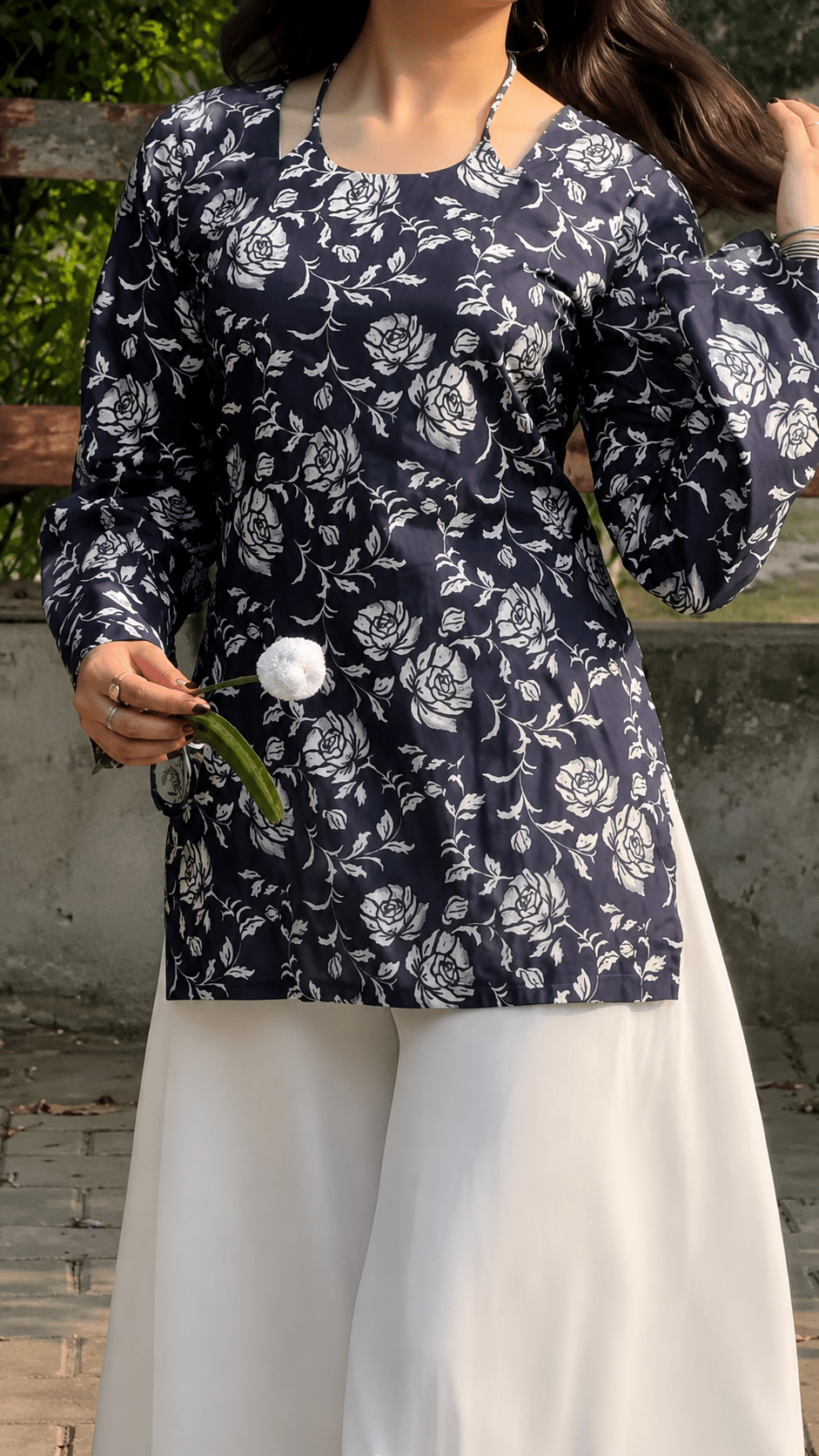 “Arla” Floral Top with Flowy White Palazzo W24