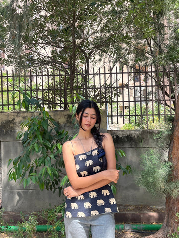 Black Elephant Print Cotton Spaghetti Top for Women (Buy 1 Get 1 Free)