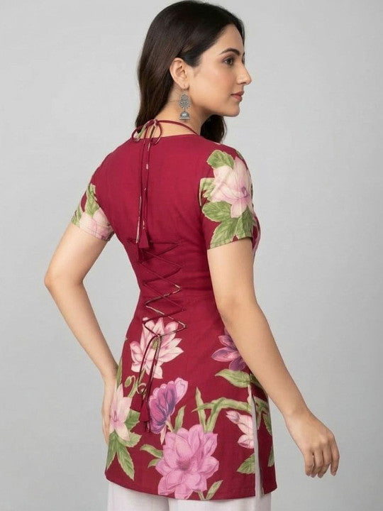 Floral Printed Tie-Up Back Kurti