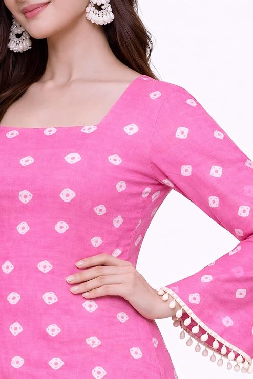 Women's Rayon Printed Staight Short Kurti Bell Sleeves