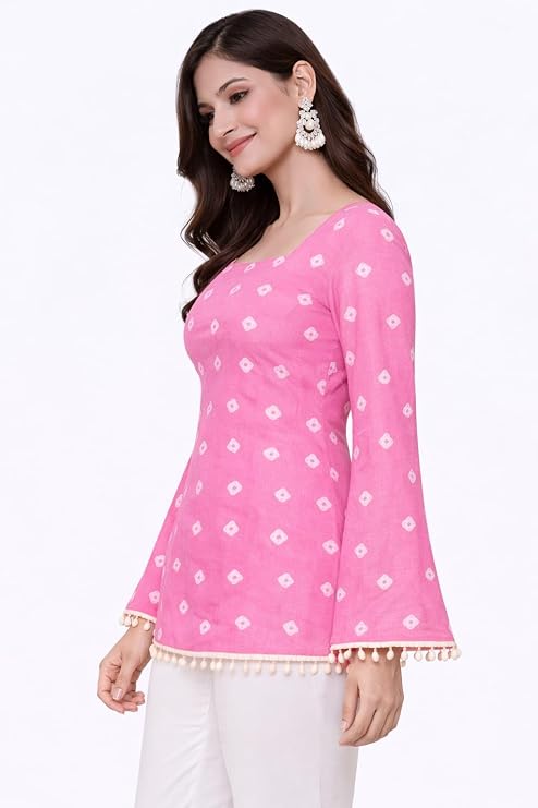Women's Rayon Printed Staight Short Kurti Bell Sleeves