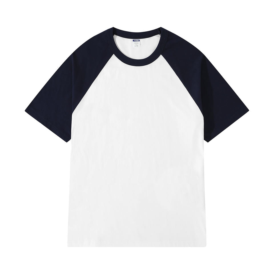 Summer Fashion 200GSM Cotton Knitted Rib Collar Oversized Short Sleeve Color-matching Round Neck Screen Print Men's T-shirt
