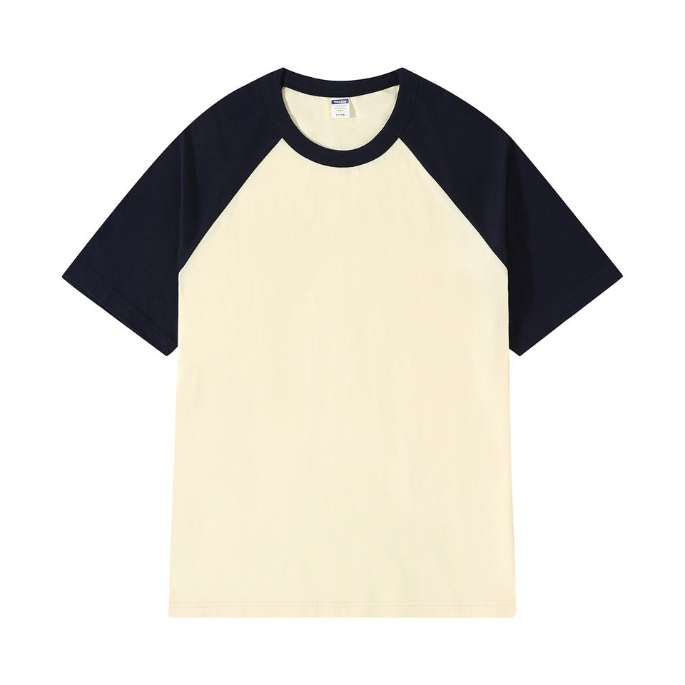 Summer Fashion 200GSM Cotton Knitted Rib Collar Oversized Short Sleeve Color-matching Round Neck Screen Print Men's T-shirt