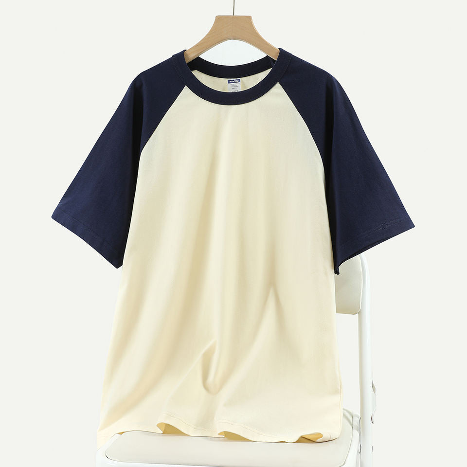 Summer Fashion 200GSM Cotton Knitted Rib Collar Oversized Short Sleeve Color-matching Round Neck Screen Print Men's T-shirt