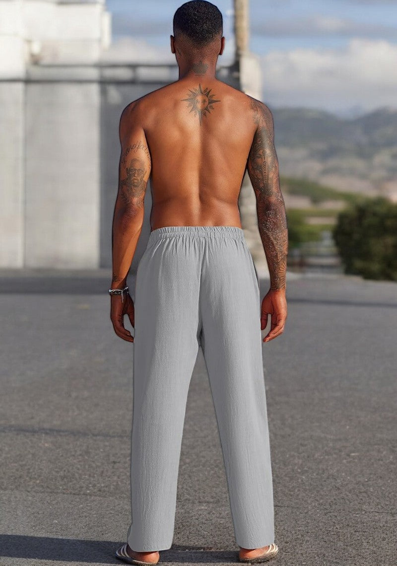 Combo of 2 Linen Loose Fit Men Pant Olive Green and Gray