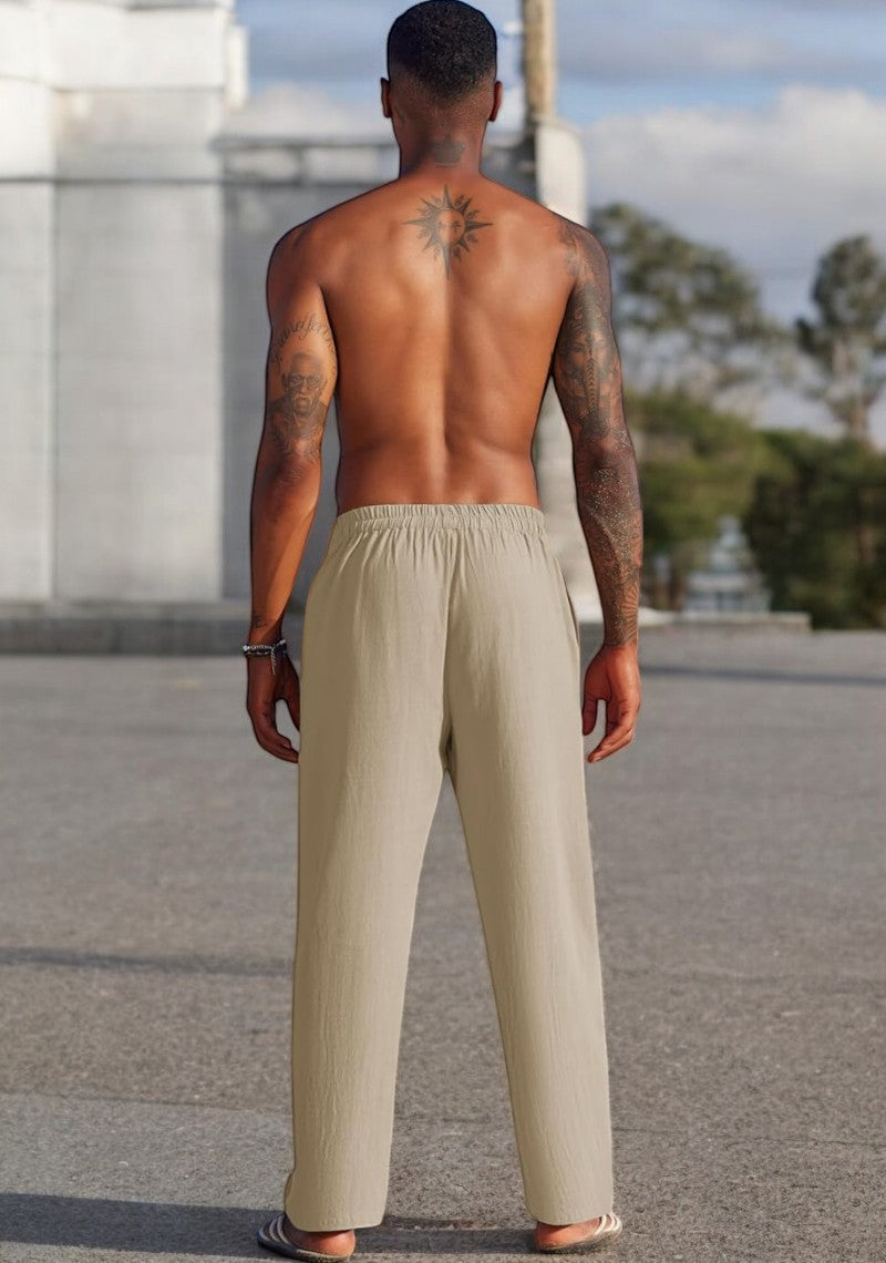 Combo of 2 Linen Loose Fit Men Pant Light Beige and Beige