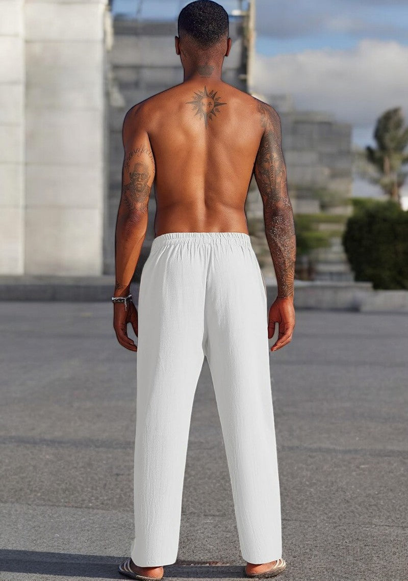 Combo of 2 Linen Loose Fit Men Pant White and Brown