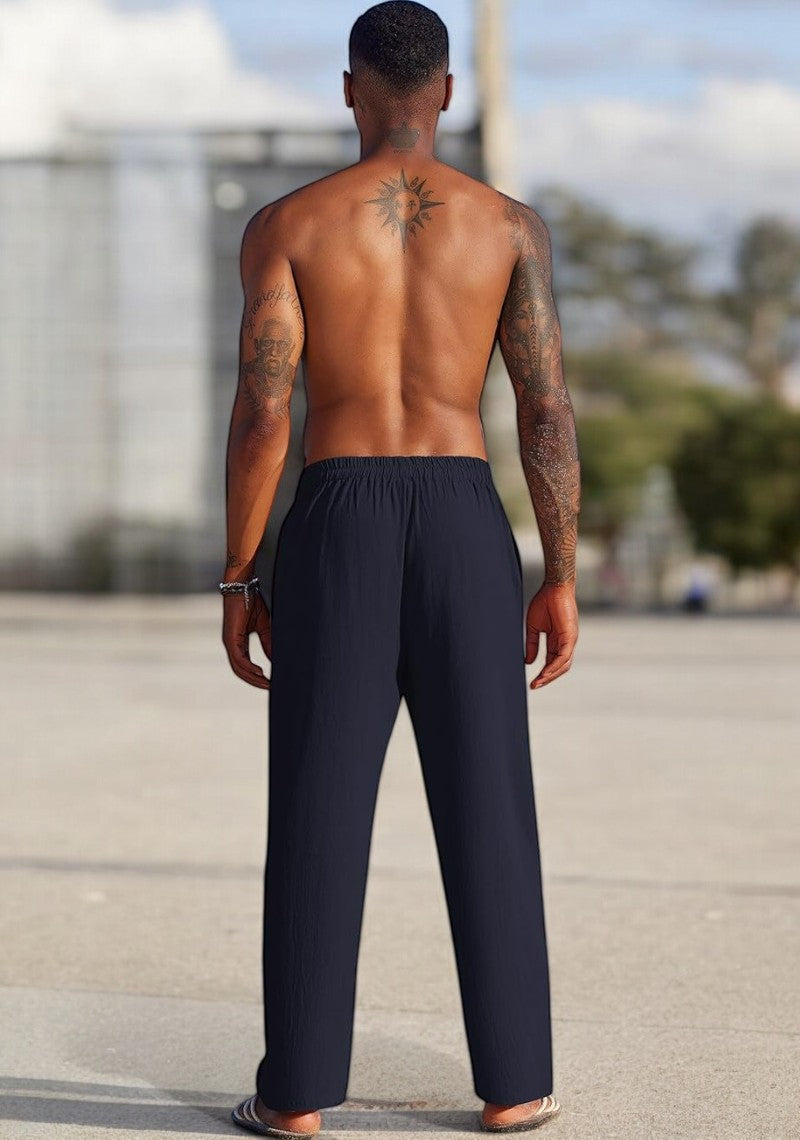 Combo of 2 Linen Loose Fit Men Pant Navy Blue and Brown