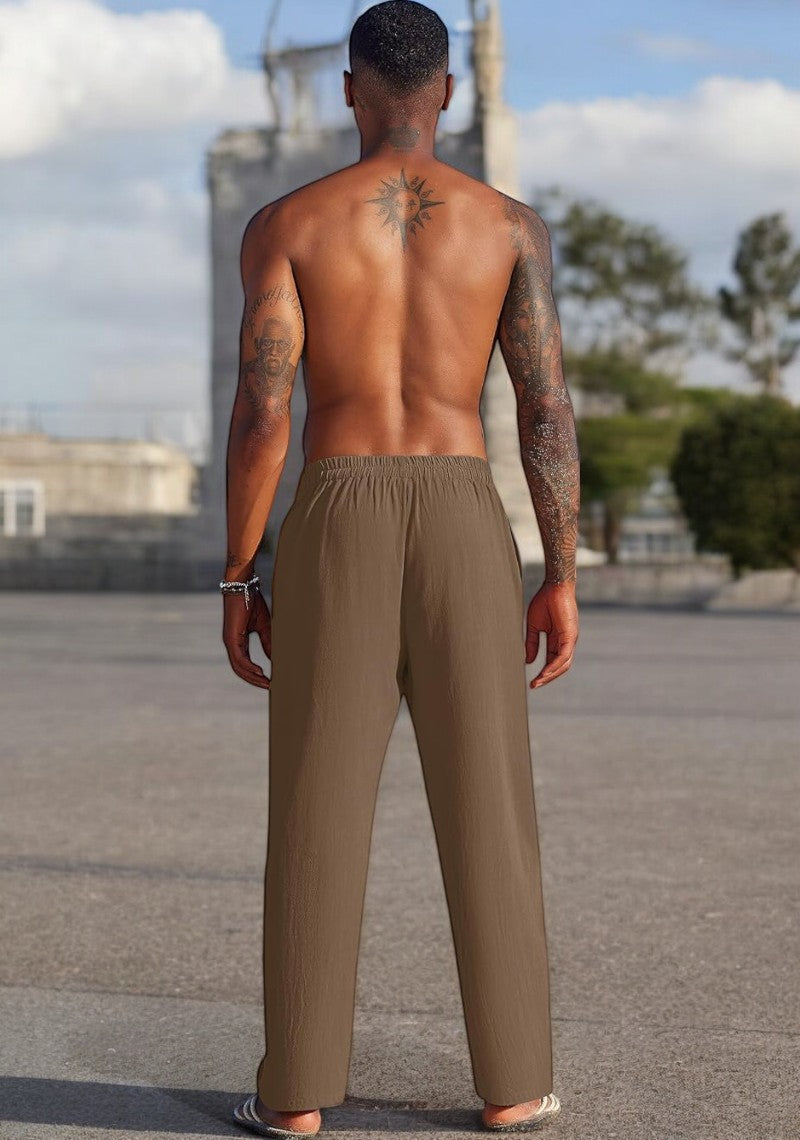 Combo of 2 Linen Loose Fit Men Pant Navy Blue and Brown